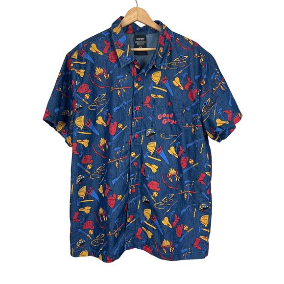 UNIVERSAL STUDIOS x CHUCKY Men's XL Blue Good Guys Childs Play Button Up Shirt - Picture 1 of 8